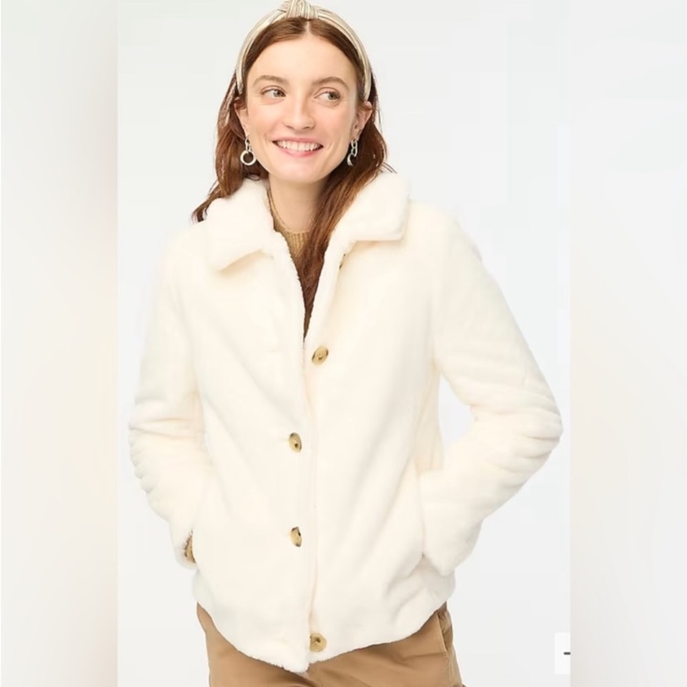 J. Crew Factory Faux Fur Coat Size 6 - Picture 2 of 16